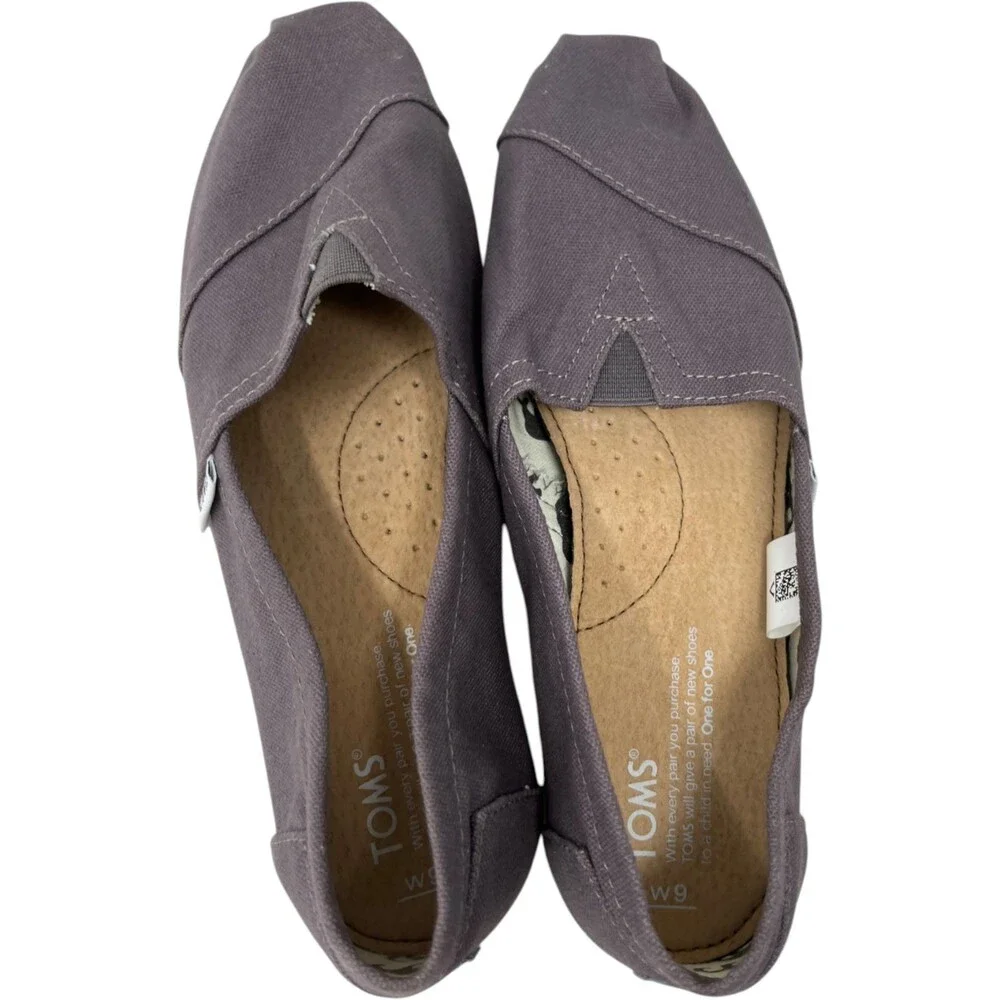 TOMS Shoes Alpargata Flat Women Size 9 Grey Solid Canvas Slip On Comfort Loafer